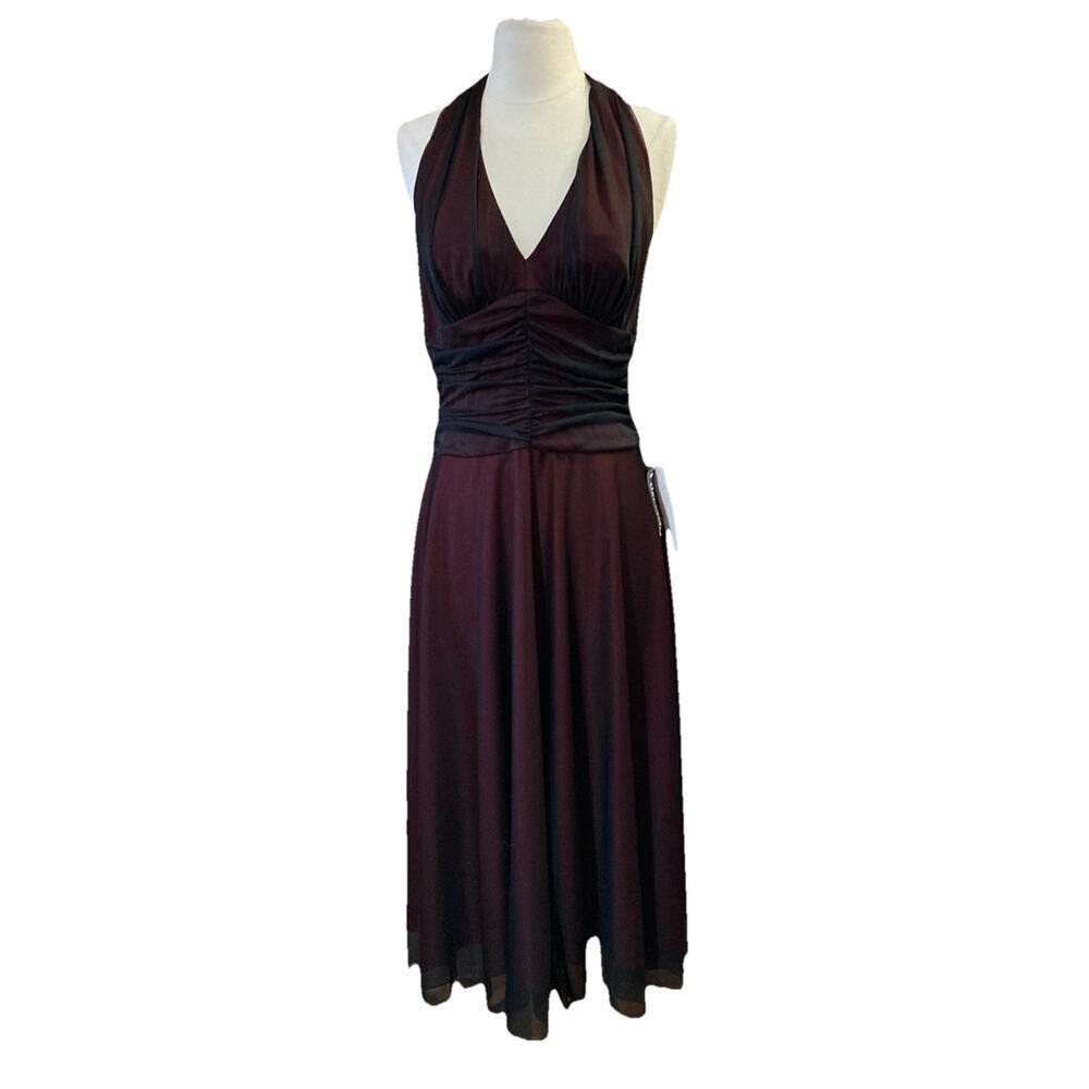 Connected Women’s Halter Midi Dress Sz 10 New Red Black layered Goth‎ vampire